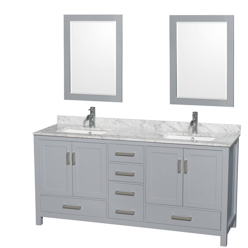 Wyndham Collection WCS141472DUNSM24 Sheffield 72" Freestanding Vanity - Gray / White Carrara Marble Top / Brushed Chrome - Steel Finish