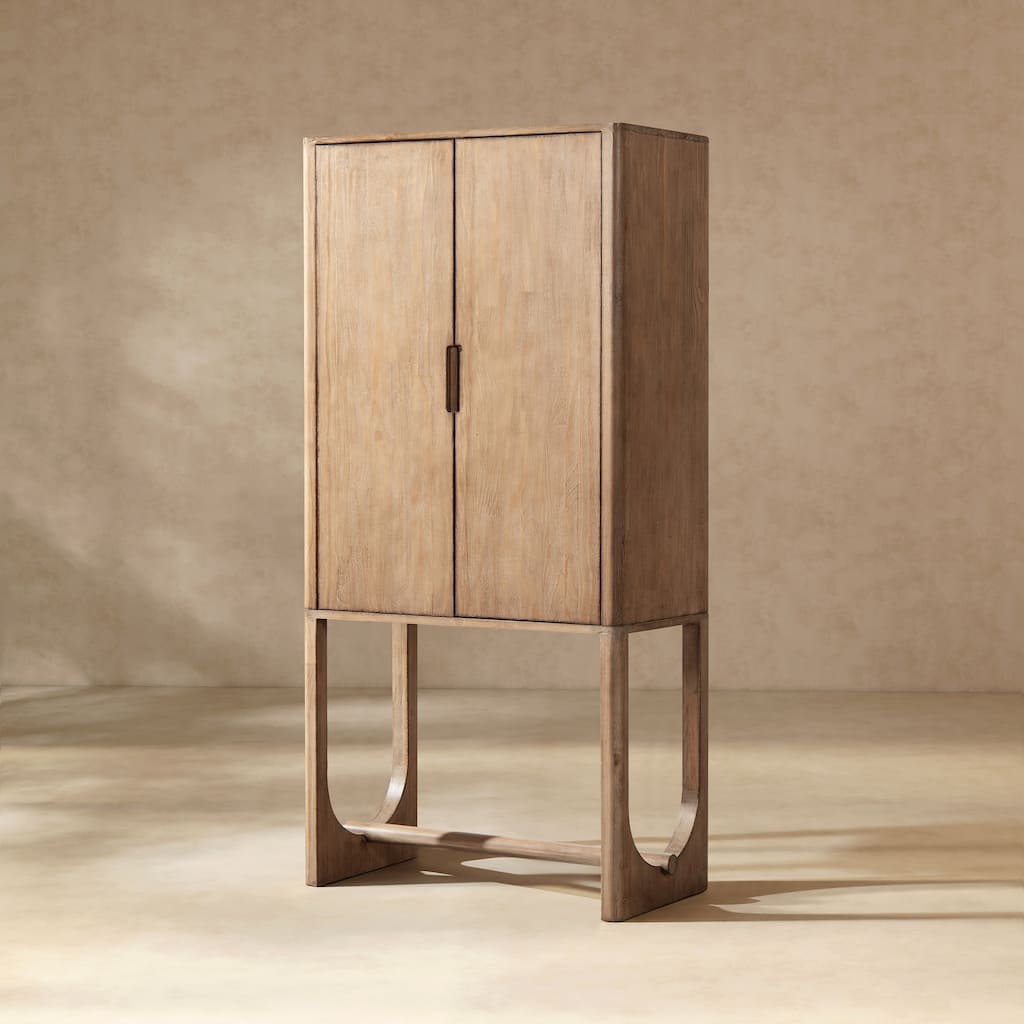 Jennifer Taylor Home Nolan 73" Reclaimed Wood Bar Cabinet with Wine Storage, Antique Natural Brown Reclaimed Pine Wood