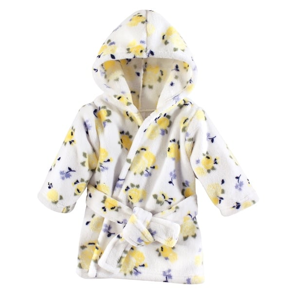 slide 1 of 1, Luvable Friends Baby Girl Plush Bathrobe, Yellow Floral, 0-9 Months - Yellow Floral - 0-9 Months 0-9 Months - Yellow Floral