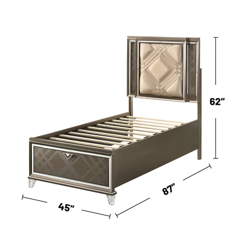 Faux Leather Bed with 2 Drawers in Dark Champagne Finish