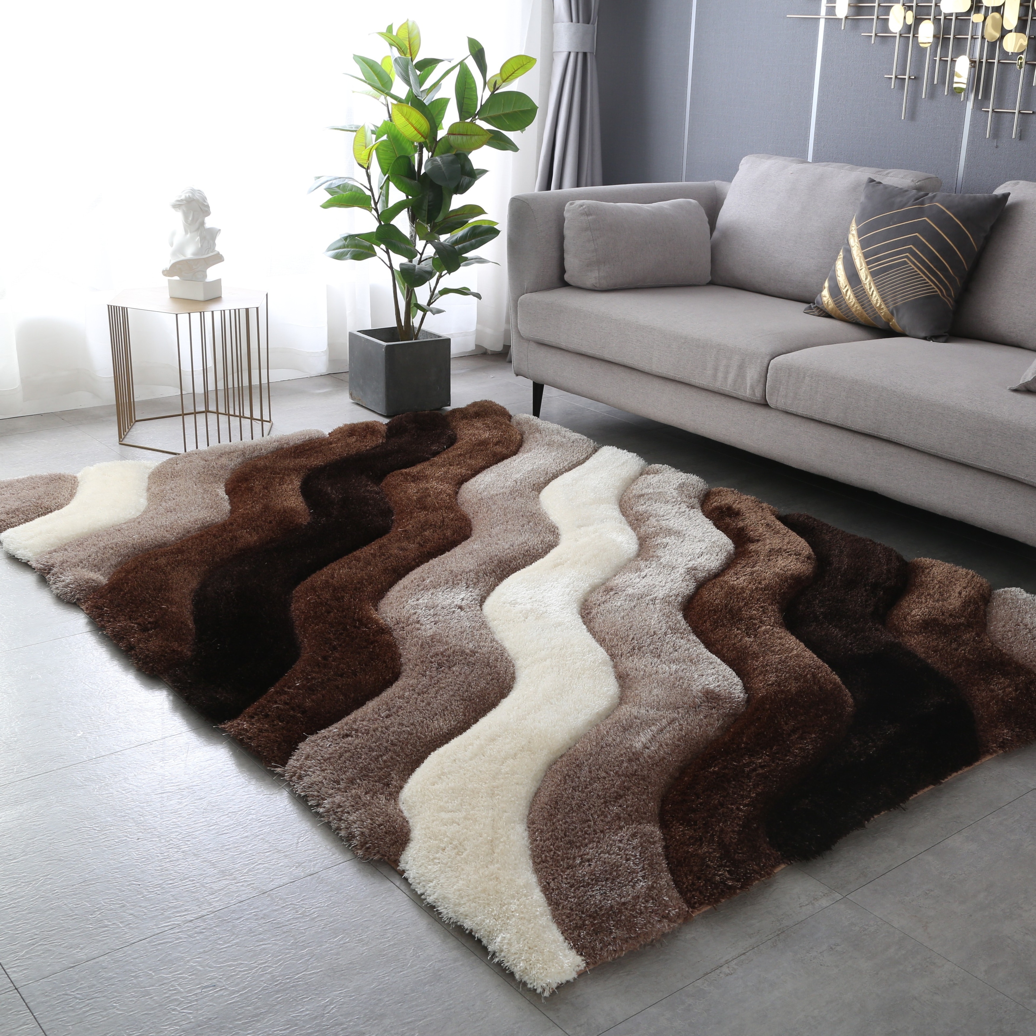 MDA Rugs Mateos Shag Contemporary Stripe Designed Area Rug