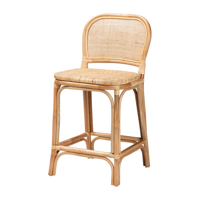 Adrena Modern Bohemian Natural Brown Rattan Stool - Counter Height