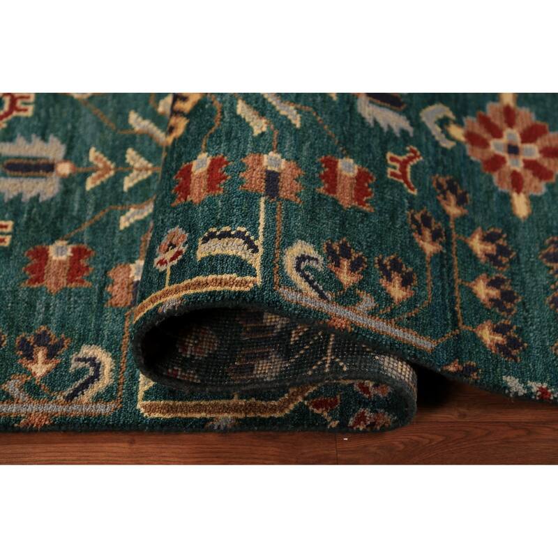 All-Over Green Kazak Indian Runner Rug Handmade Wool Carpet - 2'6"x 9'11"