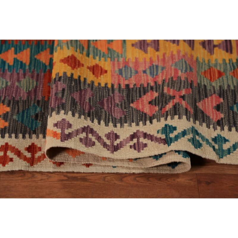 All-Over Kilim Oriental Area Rug Hand-Woven Wool Carpet - 8'4"x 11'6"