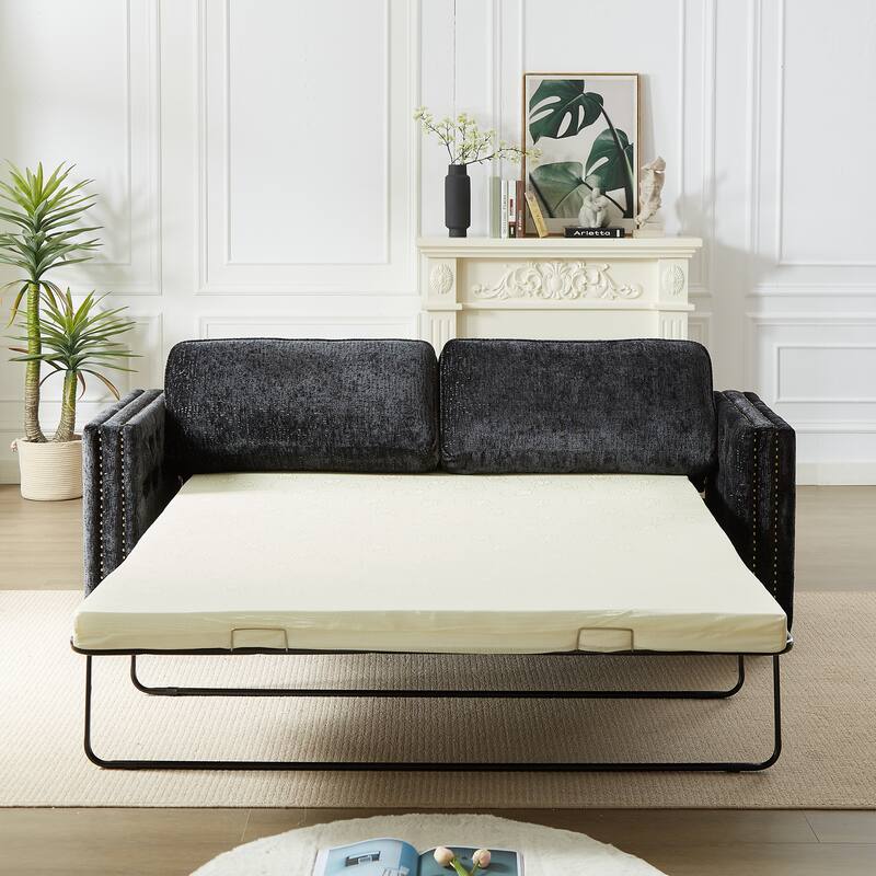 3-Seater Convertible Sleeper Sofa with Memory Foam - Chenille Fabric Couch for Living Rooms