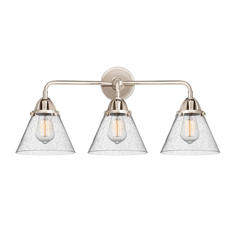 Innovations Lighting 288-3W-11-26 Cone Vanity Cone 3 Light 26" Wide - Polished Nickel / Seedy