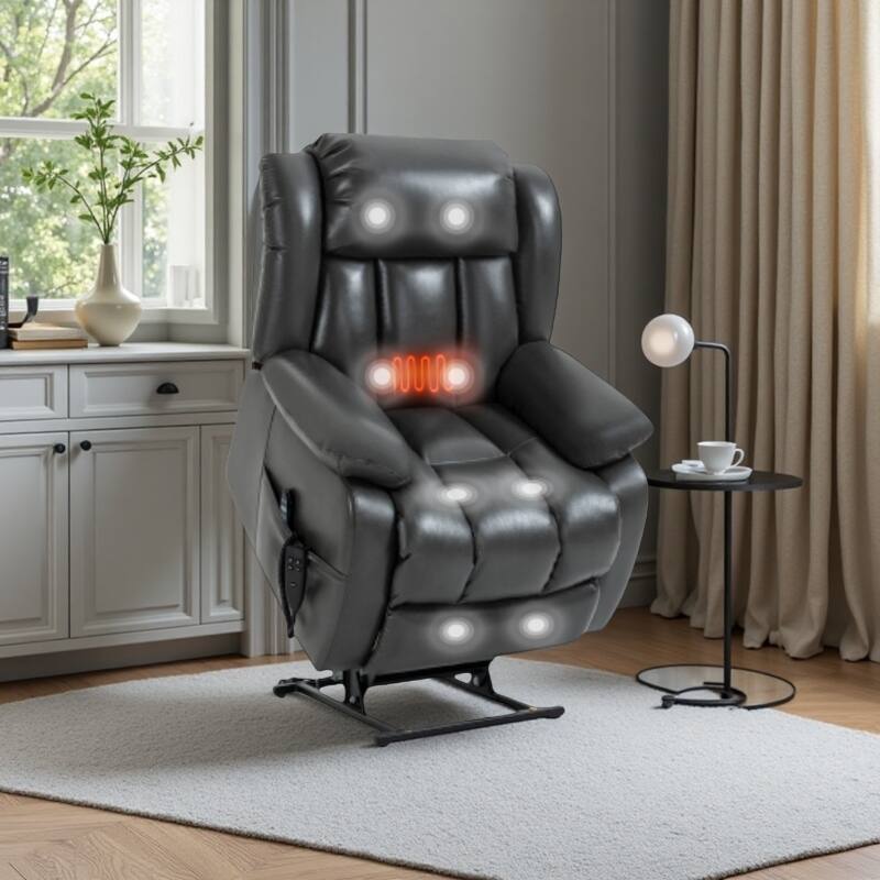 Grey Electric Power Lift Recliner Chair with Dual Motor, Infinite Position Adjustment, Massage & Heat, Supports Up to 350 lbs - Grey