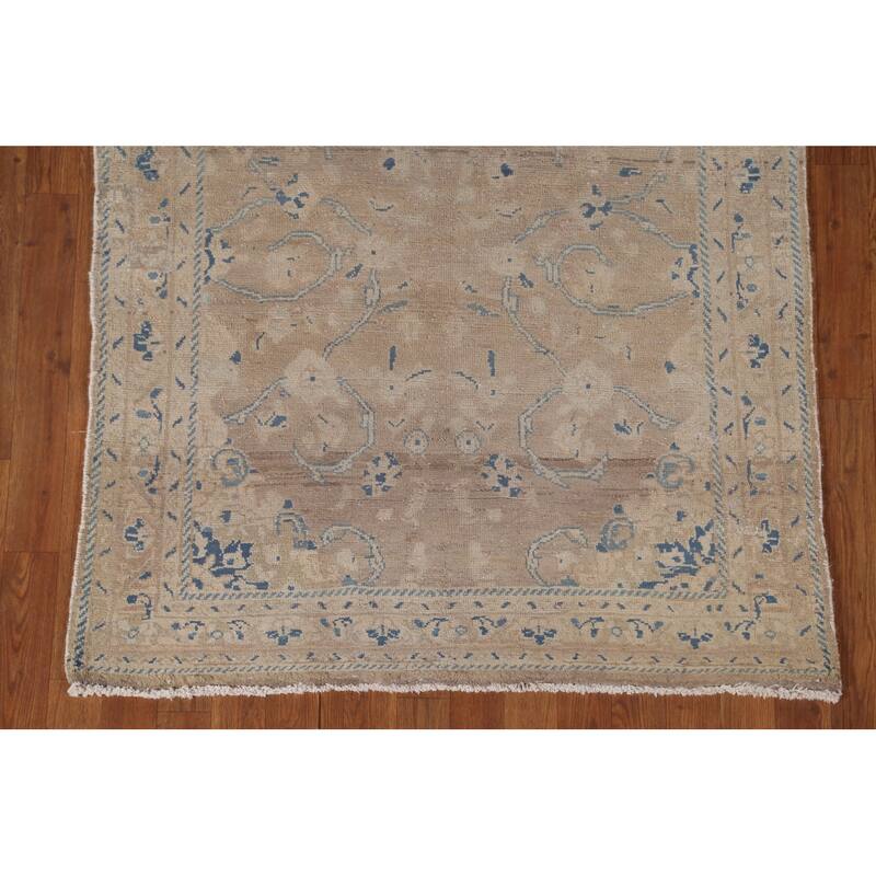 Distressed Mahal Persian Vintage Runner Rug Handmade Wool Carpet - 3'10" x 10'3"