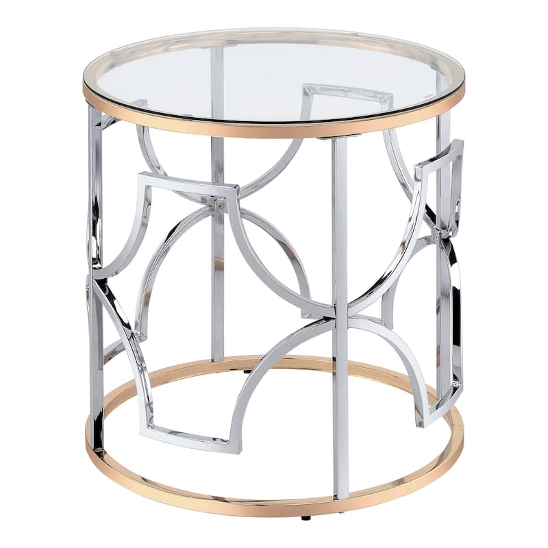 Ders Glam Chrome and Gold Plating Tempered Glass Top 2-Piece Coffee Table Set by Furniture of America