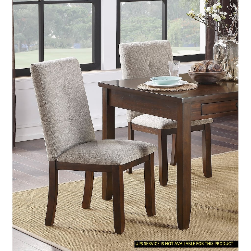 Upholstered Chairs Set of 2 Dark Cherry Finish Wood Frame Tufted Back Dining Chairs