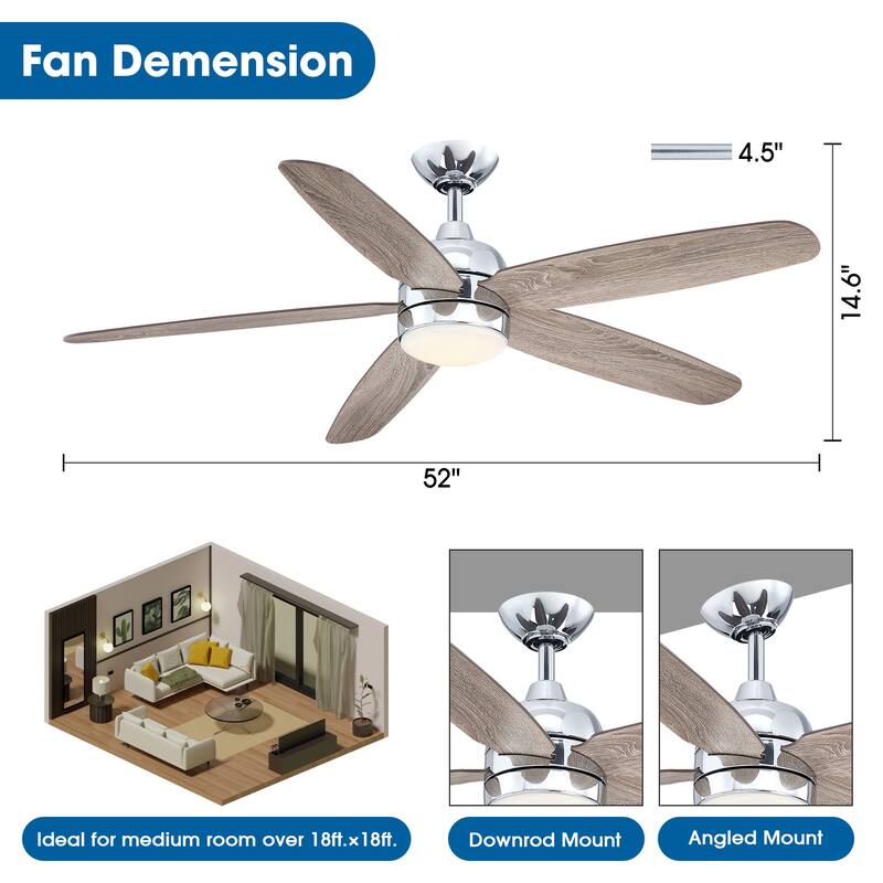 52-inch Chrome Modern Reversible LED Ceiling Fan with Light and Remote - 52 in. D x 52 in. W x 14.6 in. H