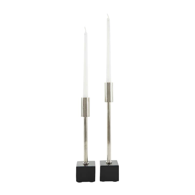 Silver or Black Aluminum Slim Candle Holder with Black Block Bases (Set of 2)