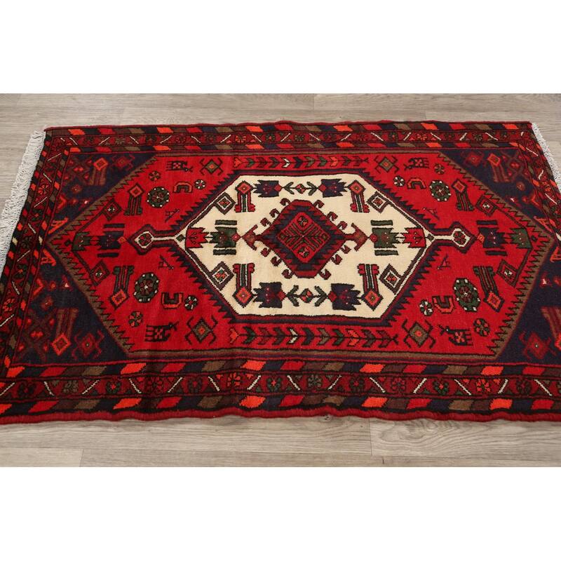 Geometric Tribal Hamedan Persian Area Rug Wool Hand-knotted Carpet - 3'3" x 5'0"