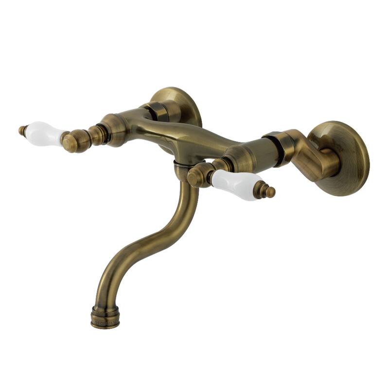 Kingston Brass Kingston Two-Handle 2-Hole Wall Mount Bathroom Faucet - Antique Brass