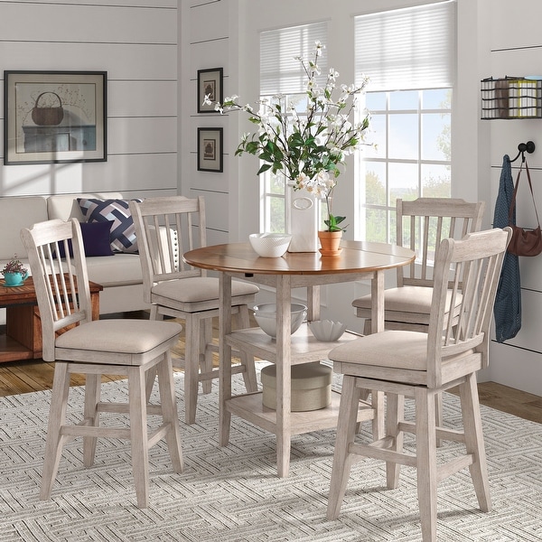 Shop Eleanor Antique White Drop Leaf Round Counter Height Dining Set By Inspire Q Classic On