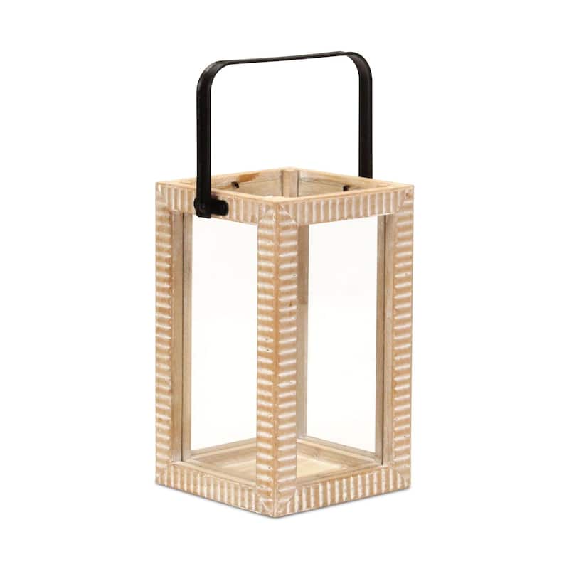 Ridge Patterned Wooden Tabletop Lantern - 13.25"