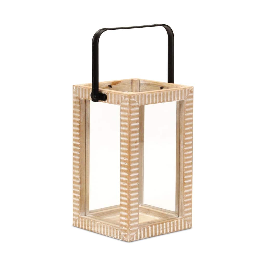 Ridge Patterned Wooden Tabletop Lantern - 13.25"