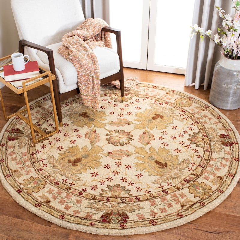 SAFAVIEH Handmade Anatolia Masami Traditional Oriental Hand-spun Wool Rug - 4' Round - Ivory