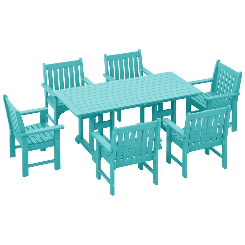 Polytrends Laguna Outdoor Patio 7-Piece Rectangular Table Garden Arm Chairs Dining Set