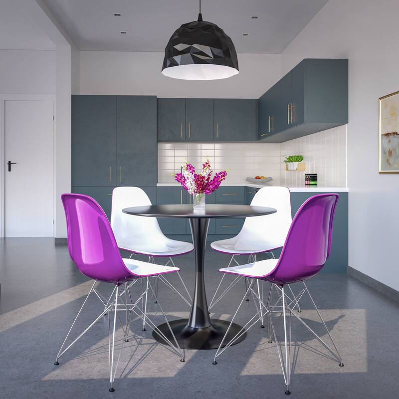 5-Piece Dining Set with 35" Round MDF Table and 4 ABS Plastic Side Chair in Chrome