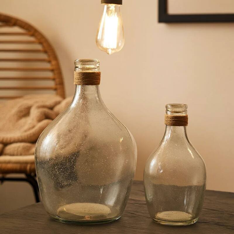 Vase with Bottleneck and Rope Accent, Set of 2, Clear
