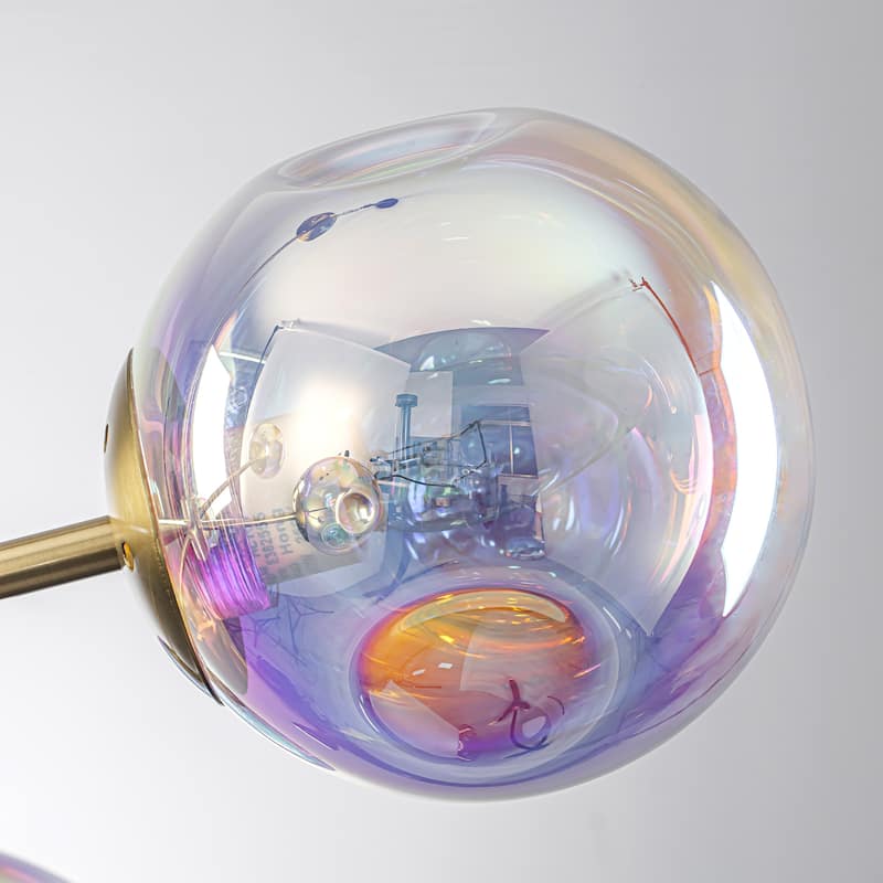 6-Light Modern Brass Iridescent Rainbow Glass Sputnik Chandelier for Dining Room - 6 Light