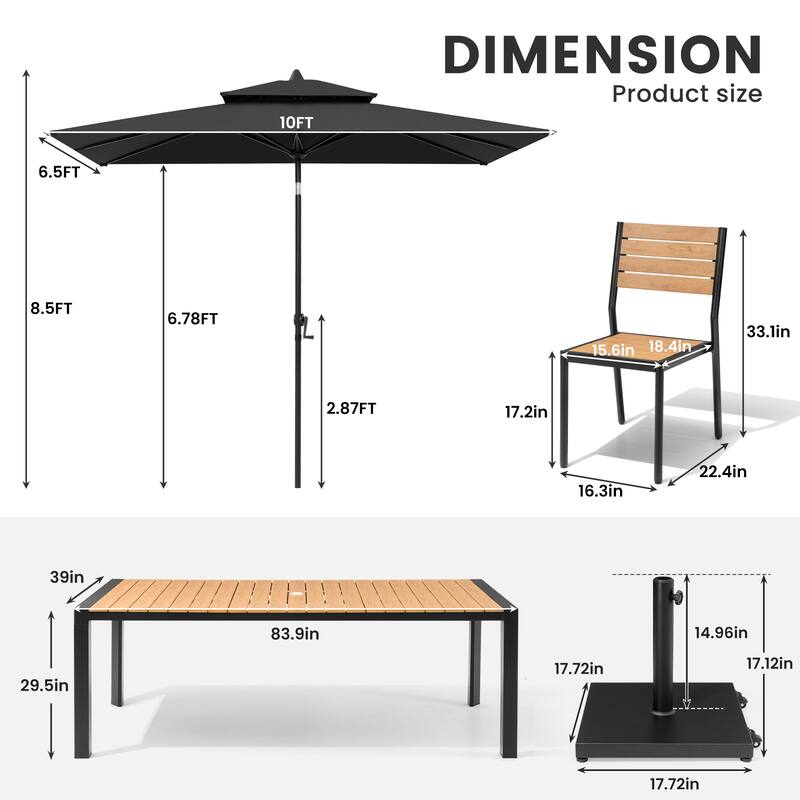 9/11-Piece Outdoor Dining Set Aluminum Table and Stackable Chairs w/10 ft Umbrella and Base