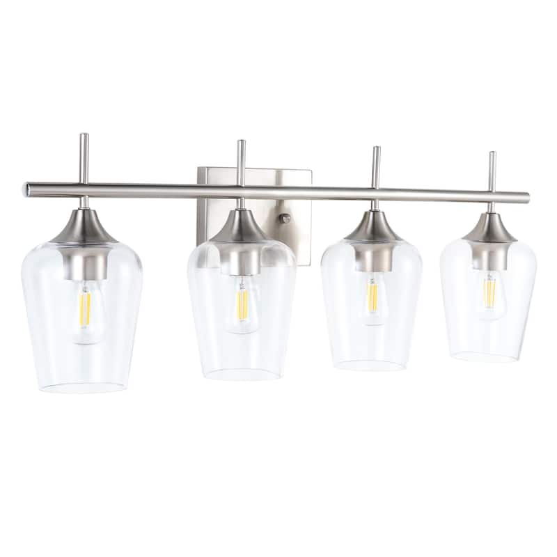 4 Lights Armed Sconce Vanity Lights with Glass Shade, Brushed Nickel