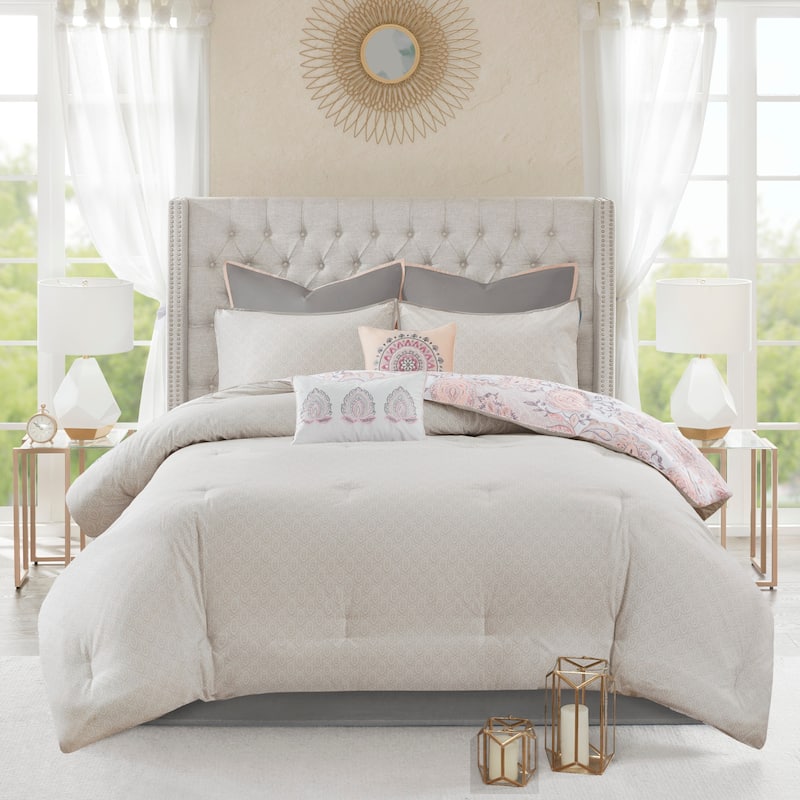 Madison Park Loleta 8 Piece Cotton Floral Printed Reversible Comforter Set