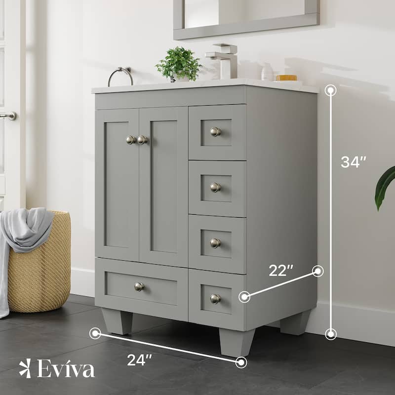 Eviva Acclaim 24"W Bath Vanity with Carrara Quartz Top & Undermount Sink