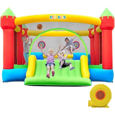 15' x 12' Large Inflatable Bounce House for 6 Kids with Blower & Slide for 3-10 yrs Children & Basket Ball Hoop - 15.3'X12'