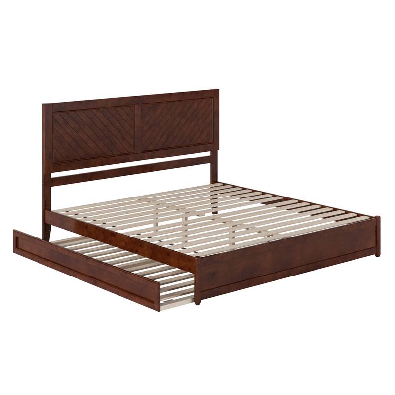 Clayton Platform Bed with Panel Footboard and Twin XL Trundle - Walnut - King
