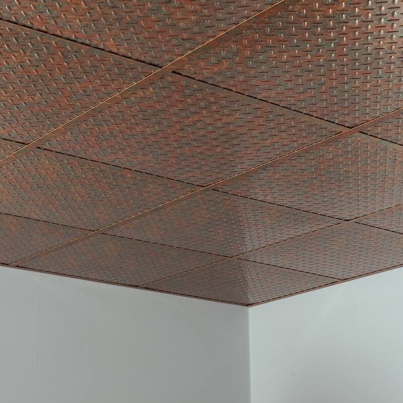 FASÄDE Diamond Plate Revealed Edge Decorative Vinyl 2ft x 2ft Lay in Ceiling Panel in Copper Fantasy (5 Pack)