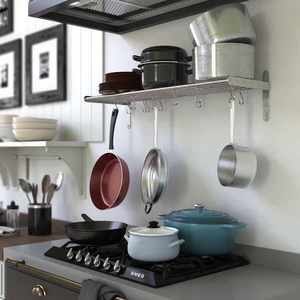 Wallniture Lyon 33 5 Metal Wall Shelf Silver Kitchen Rack Overstock 33258063 Wall mounted metal stainless steel kitchen storage shelf 3 tier over the sink dish drying rack dish drainer for furniture. wallniture lyon 33 5 metal wall shelf