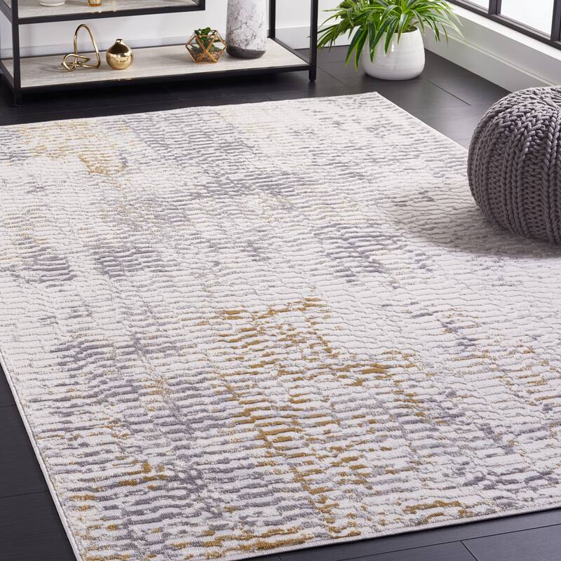 SAFAVIEH Palma Cappie Modern Abstract Rug - 6'7" Square - Beige/Light Grey