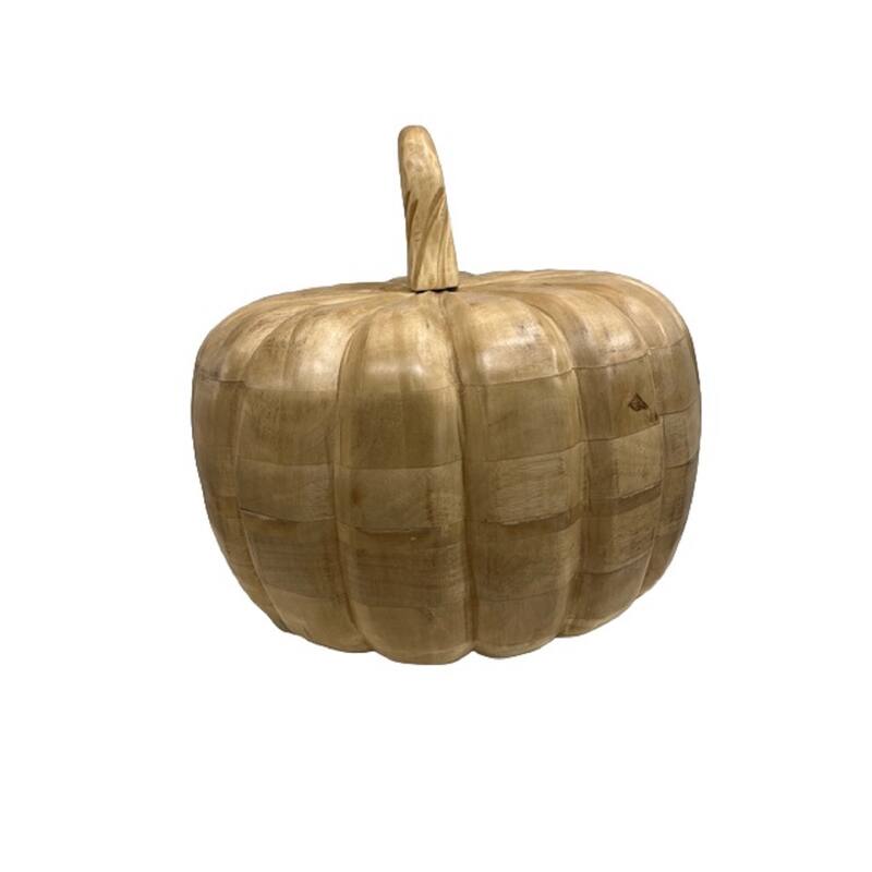 XXL Pumpkin Sun-Bleached Mango Wood Décor Dia 15" - Sun Bleached - XX-Large