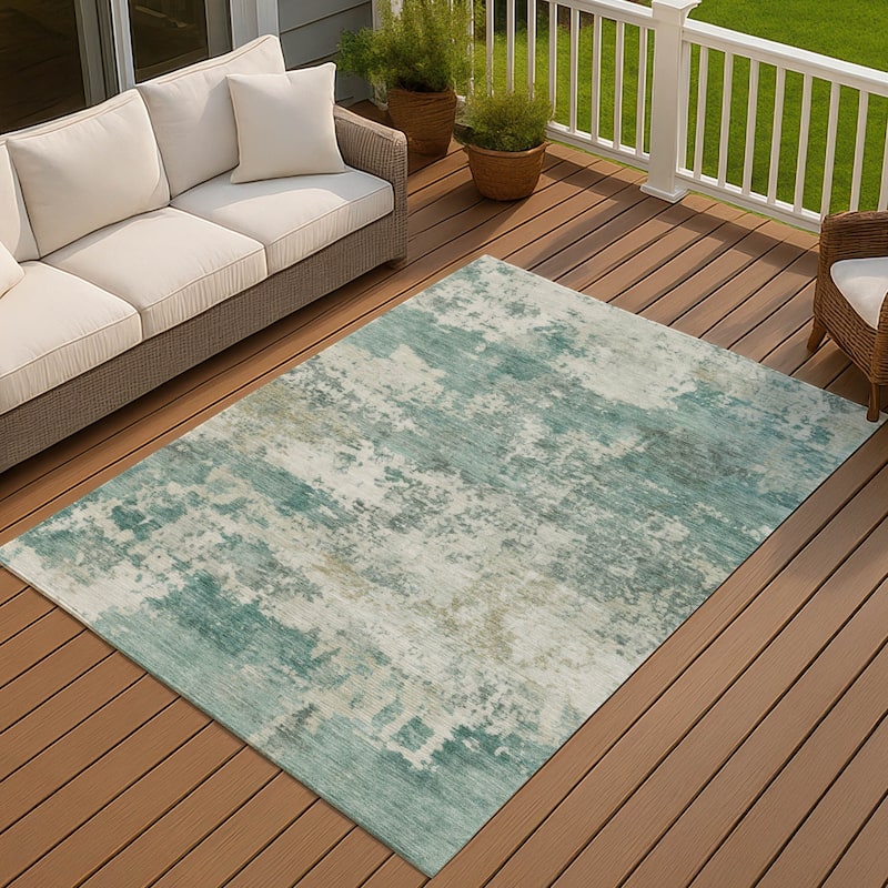 Machine Washable Indoor/ Outdoor Modern Jenna Chantille Rug - Aloe - 10' x 14'