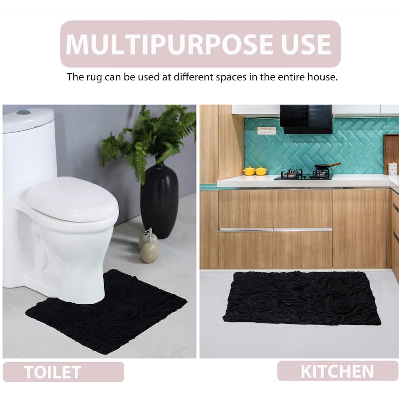 Bell Flower Collection 100% Cotton Non-Slip Bathroom Rug Set, Machine Washable Bath Rug, 5 Piece Bath Mat Set with Runner