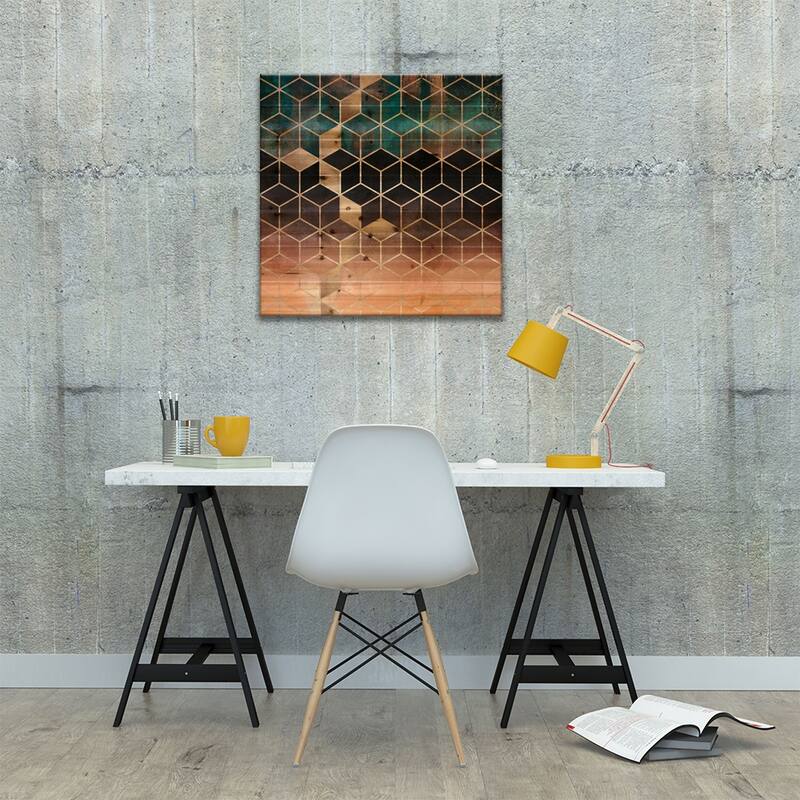 Ombre Dream Cubes Print On Wood by Elisabeth Fredriksson - Multi-Color