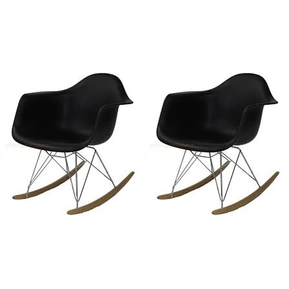Kids Eiffel Rocker Dining Chair with Wooden Base Black set of