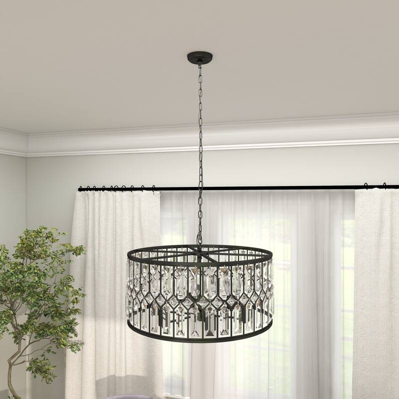 Metal Crystal Embellished 6 Light Room Chandelier with Link Chain - Black - Roche River Decor