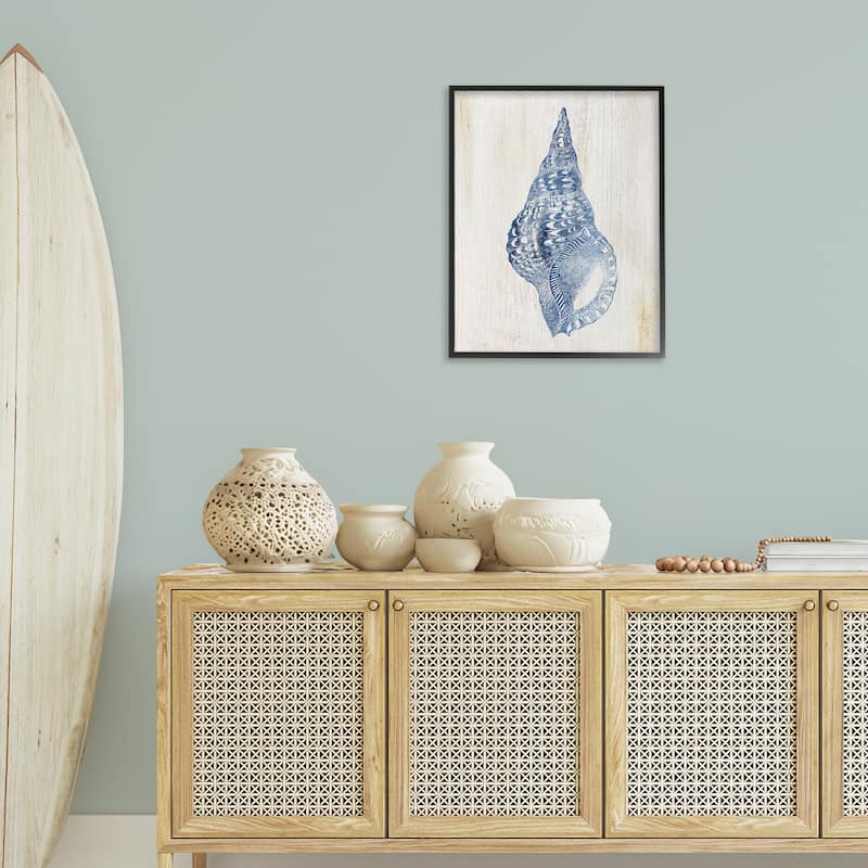 Stupell Tranquil Blue Shell Framed Giclee Art Design By Susan Arnot