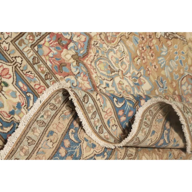 Hand Knotted Oriental 100% Wool Carpet Traditional Floral Brown Kerman Area Rug - 9' 3'' X 6' 3''