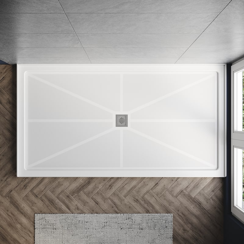 Elegant Rectangular Shower Base in White Center Drain Single Threshold Anti-slip SMC Shower Pan