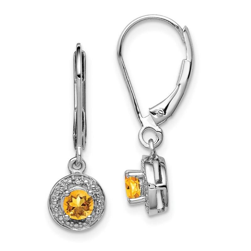 Curata 925 Sterling Silver Dangle Polished Leverback Diamond and Citrine Earrings - 26x7mm