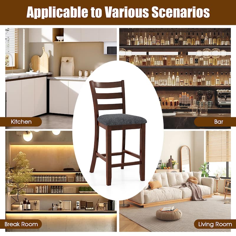 Gymax Wood Bar Stools Set of 4 Counter Height Chairs w/ Faux Leather - See Details