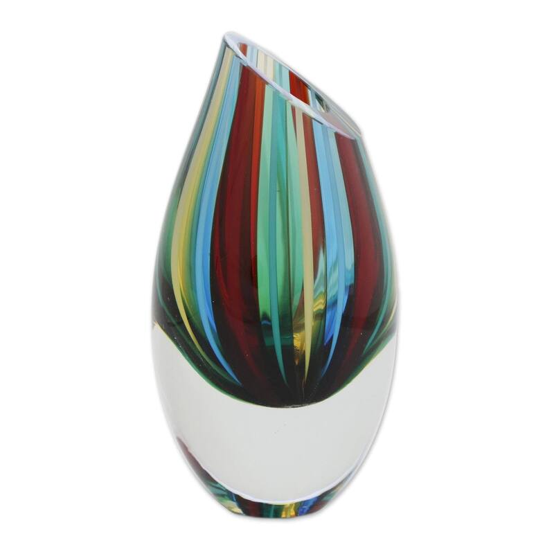 Novica Handmade Carnival Stripes Art Glass Vase (6 Inch)