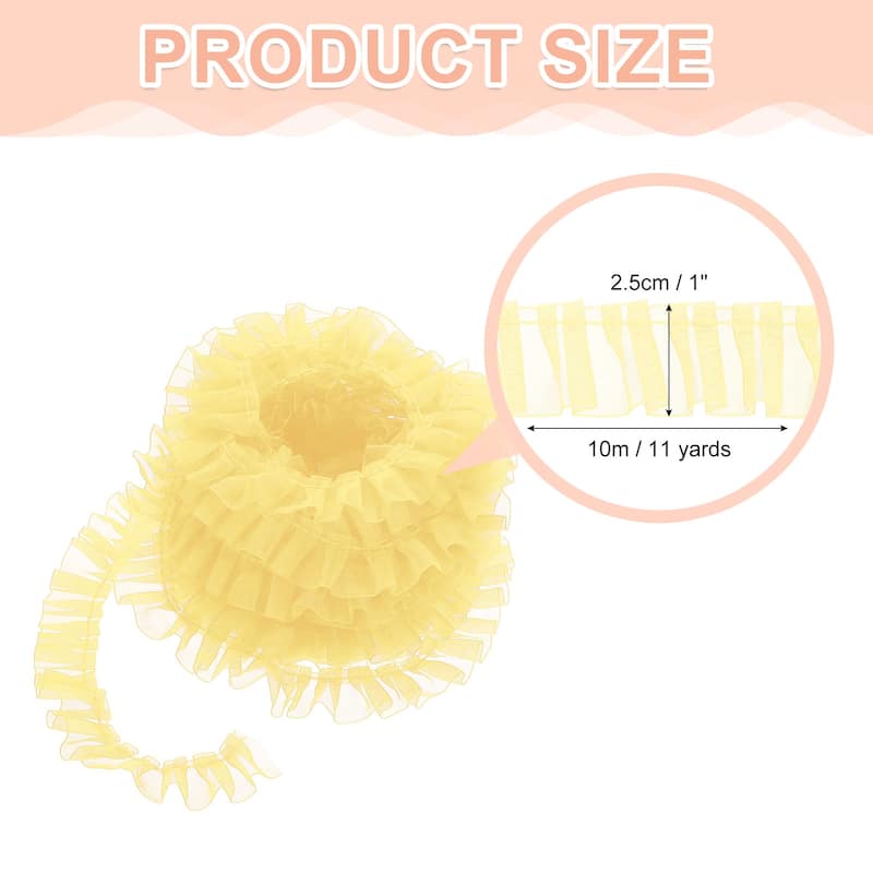 Ruffle Lace Ribbon Trim Pleated Lace Fabric Trim 11 Yard - Light Yellow