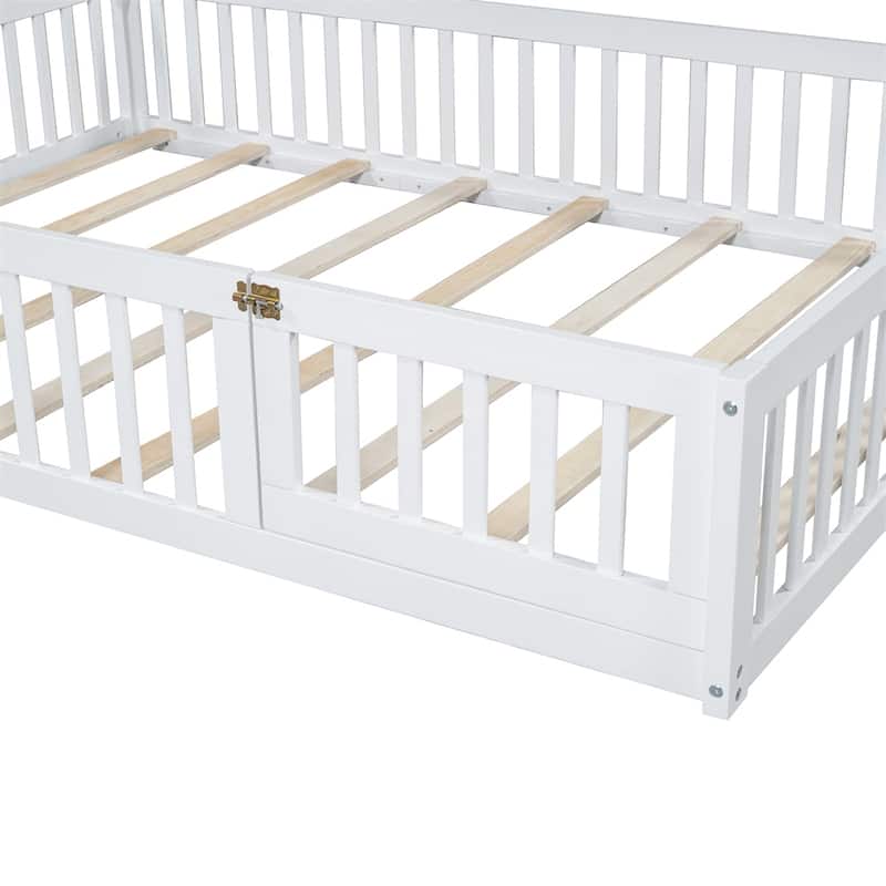 Wood Full Size House Platform Bed with Guardrail
