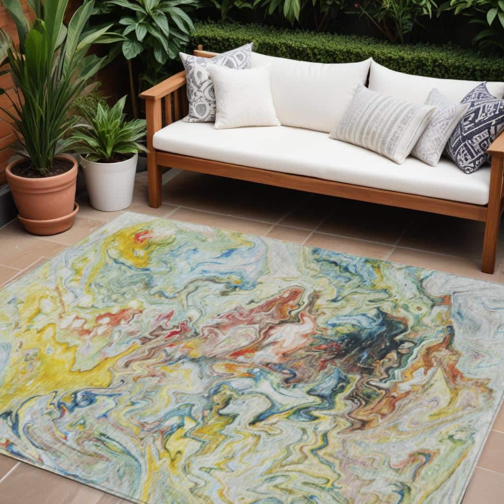 HomeRoots Abstract Transitional Rectangle Outdoor Rug